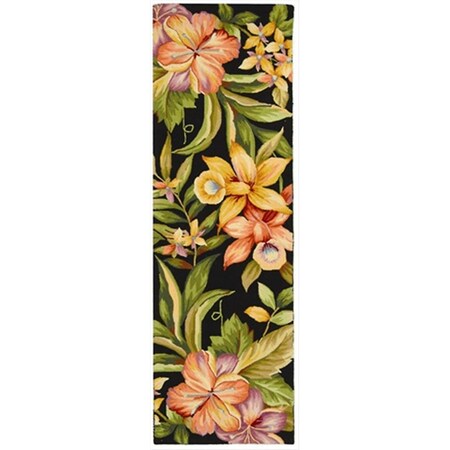 Safavieh 2 ft. - 6 in. x 8 ft. Runner- Country and Floral Chelsea Black Hand Hooked Rug HK212B-28